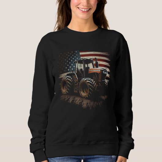 Farmer Tractors USA Flag Patriotic Farming スウェットシャツ (正面)