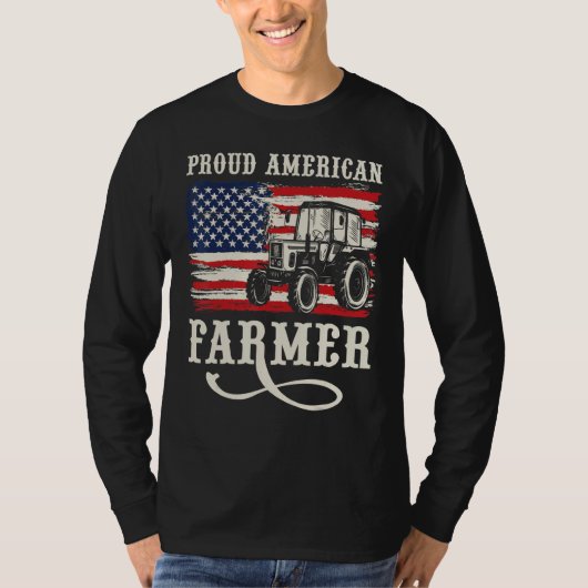 Farmer with USA Flag Proud American Farmer Tシャツ (正面)