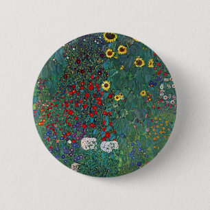 Farmergarden w Sunflower by Klimt, Vintage Flowers 缶バッジ