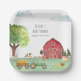 Farmers Market 赤い納屋のトラクター ベビーシャワー ペーパープレート
