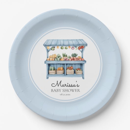 Farmers Market Boy Baby Shower ペーパープレート (正面)