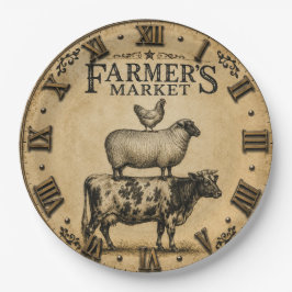Farmer's Market Farm Animals Rustic Farmhouse ペーパープレート