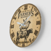 Farmer's Market Farm Animals Rustic Farmhouse ラージ壁時計 (傾斜)