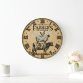 Farmer's Market Farm Animals Rustic Farmhouse ラージ壁時計 (ホーム)