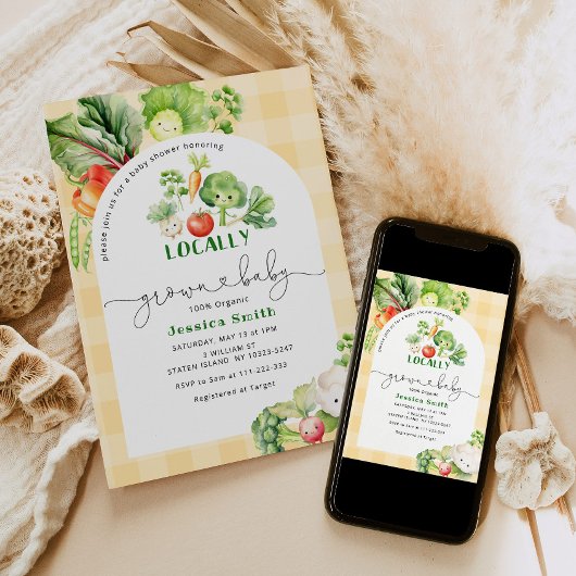 Farmers market Locally grown baby shower 招待状