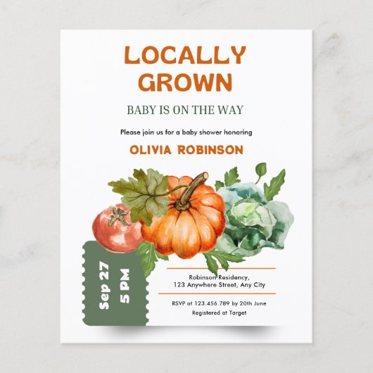 Farmers Market Locally Grown Baby Shower Invite チラシ (正面)