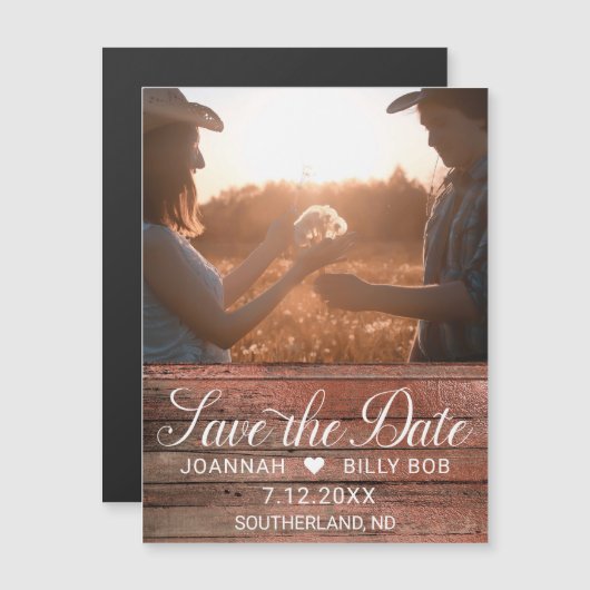 Farmhouse素朴白モダン文字の写真 マグネット招待状 (正面/裏面)