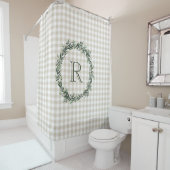 Farmhouse Beige Buffalo Plaid Wreath モノグラム シャワーカーテン (インサイチュ)