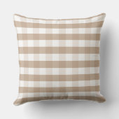 Farmhouse Beige Gingham Check Plaid Throw Pillow クッション (裏面)