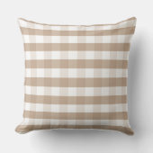 Farmhouse Beige Gingham Check Plaid Throw Pillow クッション (正面)
