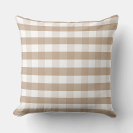 Farmhouse Beige Gingham Check Plaid Throw Pillow クッション