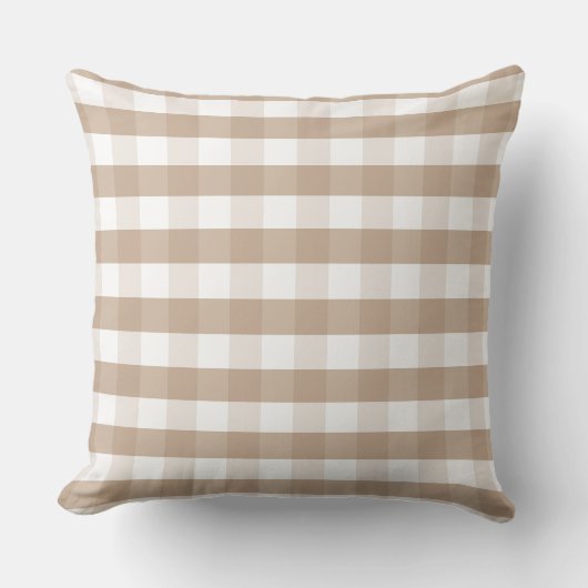 Farmhouse Beige Gingham Check Plaid Throw Pillow クッション (正面)