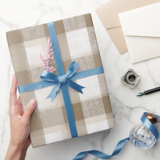 Farmhouse Beige White Buffalo Soft Plaid Pattern ラッピングペーパー (ギフト)