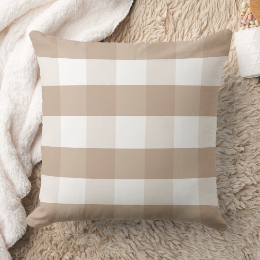 Farmhouse BeigeGingham Check Throw Pillow クッション (ブランケット)