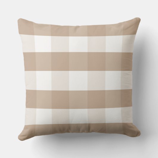 Farmhouse BeigeGingham Check Throw Pillow クッション (裏面)