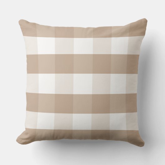Farmhouse BeigeGingham Check Throw Pillow クッション (正面)