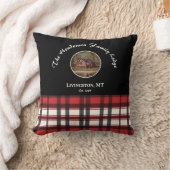 Farmhouse Black Red Buffalo Plaid Photo スクエア クッション (ブランケット)