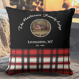 Farmhouse Black Red Buffalo Plaid Photo スクエア クッション