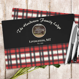 Farmhouse Black Red Buffalo Plaid Photo Laminated  ラミネート プレート