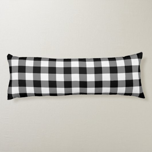Farmhouse Black White Rustic Gingham Check Plaid ボディピロー (裏面)