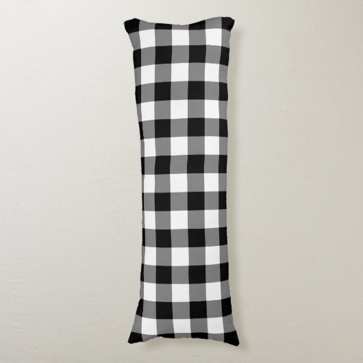 Farmhouse Black White Rustic Gingham Check Plaid ボディピロー (正面縦)