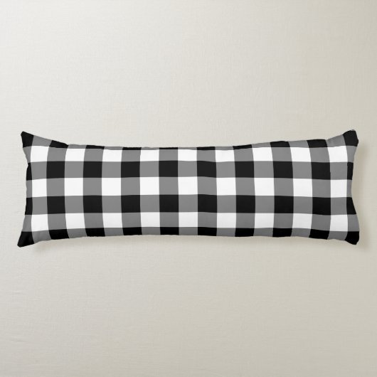 Farmhouse Black White Rustic Gingham Check Plaid ボディピロー (正面)