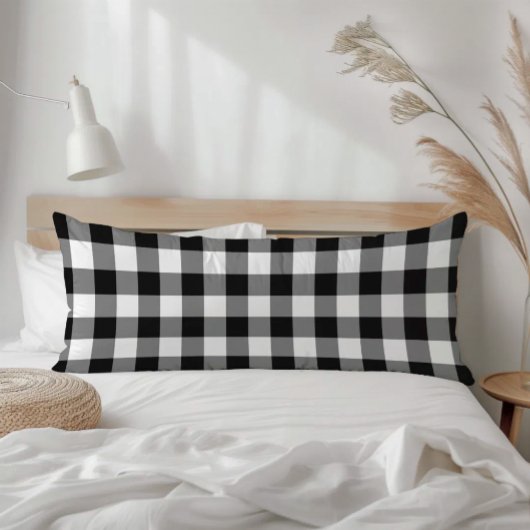 Farmhouse Black White Rustic Gingham Check Plaid ボディピロー