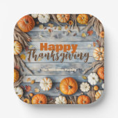 Farmhouse Blue Wood Pumpkin Thanksgiving ペーパープレート (正面)