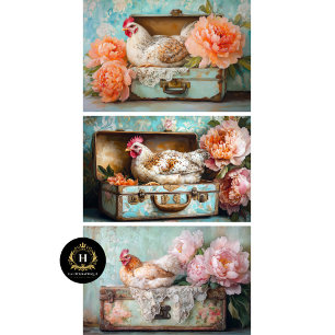 Farmhouse Chic Chicken & Peony デコパージュ ラッピングペーパーシート
