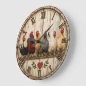 Farmhouse Chicken Rustic  ラージ壁時計 (傾斜)