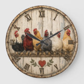 Farmhouse Chicken Rustic ラージ壁時計 (正面)