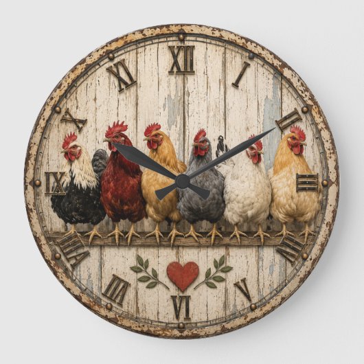 Farmhouse Chicken Rustic  ラージ壁時計 (正面)