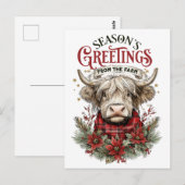 Farmhouse Christmas Card – Festive Cow  ポストカード (正面/裏面)