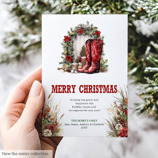 Farmhouse Christmas greeting card red green シーズンカード