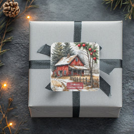 Farmhouse Christmas Magic Vintage Rustic スクエアシール
