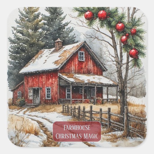 Farmhouse Christmas Magic Vintage Rustic  スクエアシール (正面)