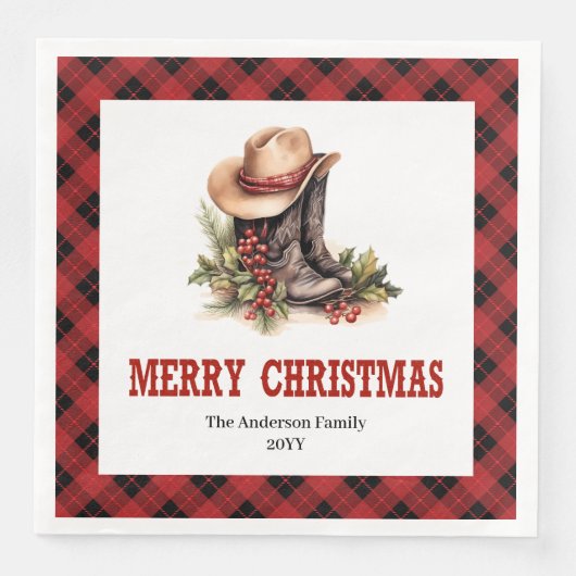 Farmhouse Christmas napkins buffalo plaid style (正面)