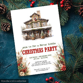 Farmhouse Christmas party printable red green  招待状