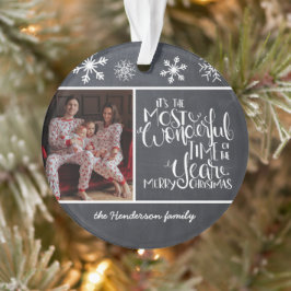Farmhouse Christmas Photo Slate Grey Snowflake オーナメント