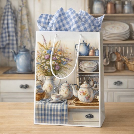 Farmhouse Coffee Pot and Wildflowers  ミディアムペーパーバッグ