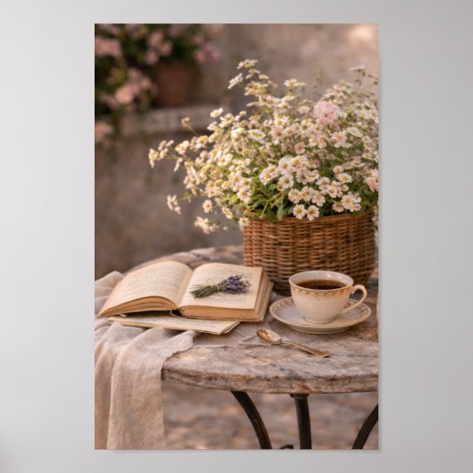 Farmhouse Coffee Table Still Life Floral Wall Art ポスター (正面)