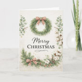 Farmhouse Cotton Wreath メリークリスマス シーズンカード (正面)