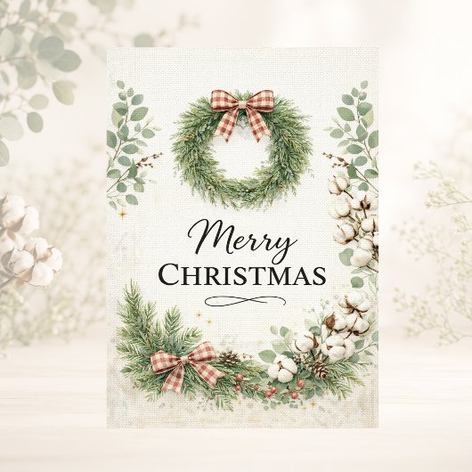 Farmhouse Cotton Wreath メリークリスマス シーズンカード