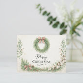 Farmhouse Cotton Wreath Merry Christmas シーズンポストカード (スタンド正面)