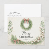 Farmhouse Cotton Wreath Merry Christmas シーズンポストカード (正面/裏面)