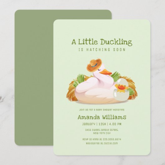 Farmhouse Duckling Hatching Soon ベビーシャワー 招待状 (正面/裏面)
