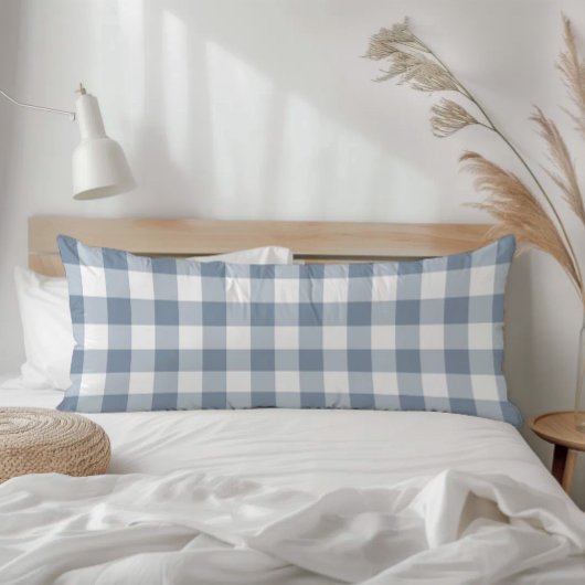 Farmhouse Dusty Blue Rustic Gingham Check Plaid ボディピロー