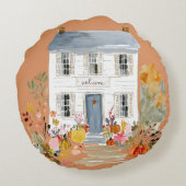 Farmhouse Fall Porch Monogram ラウンドクッション (裏面)