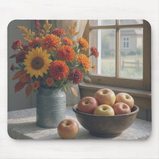 Farmhouse Floral Bouquet and Autumn Apples マウスパッド (正面)