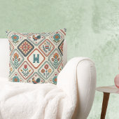 Farmhouse Folk Sage Green and Orange Monogram  クッション